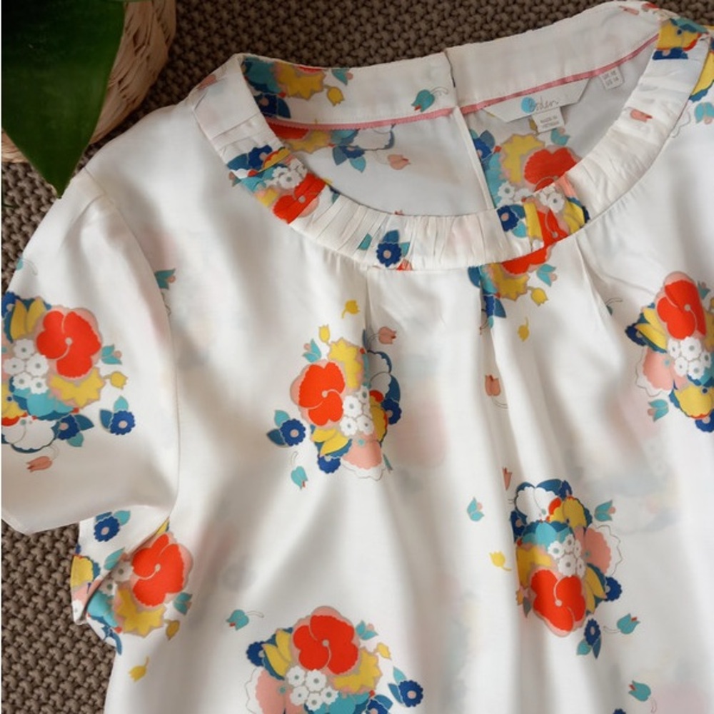 Boden Floral Blouse in White with Multicolor Accents